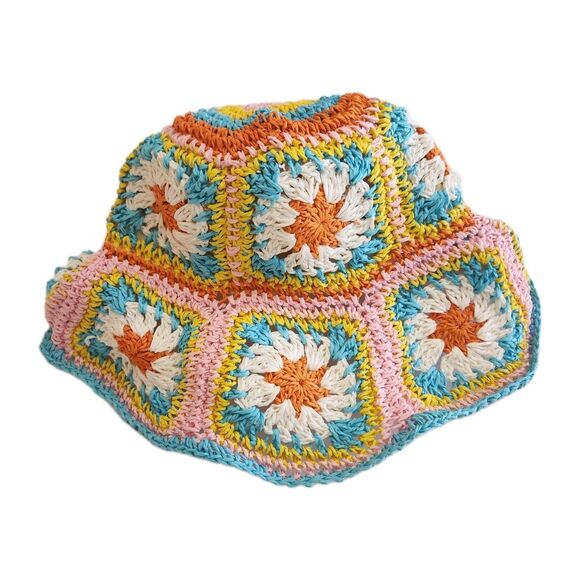Handmade Vintage Crochet Bucket Hat Colorful Granny Squares Boho Festival Y2K main image 8